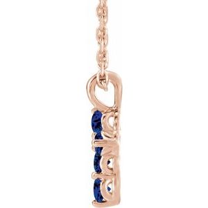14K Rose Gold Lab-Grown Blue Sapphire Cross 16-18" Necklace