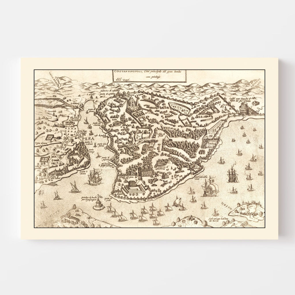 Vintage Map of Constantinople, Turkey 1572