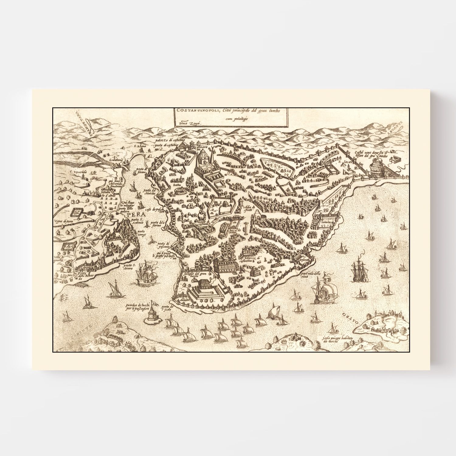 Vintage Map of Constantinople, Turkey 1572
