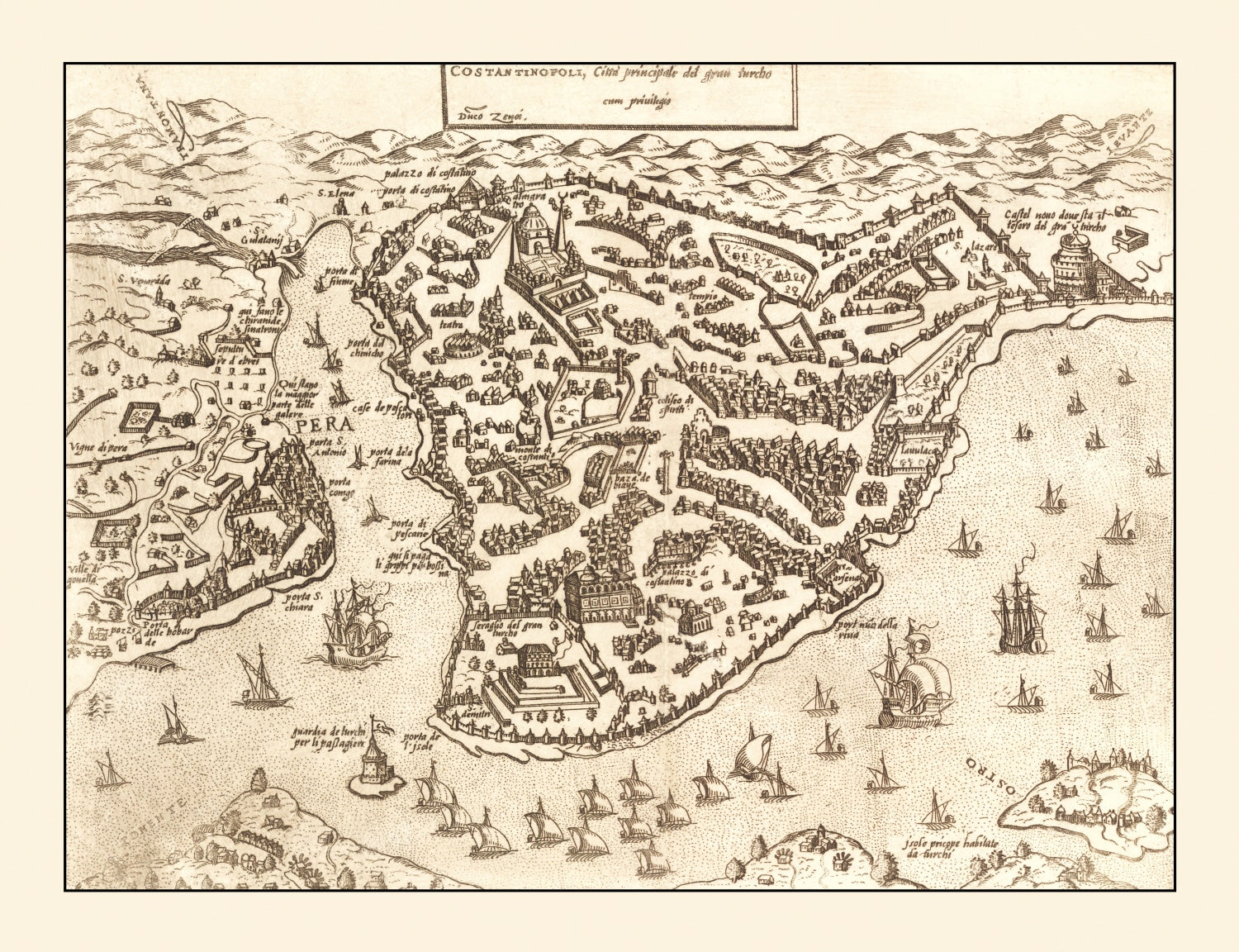 Vintage Map of Constantinople, Turkey 1572