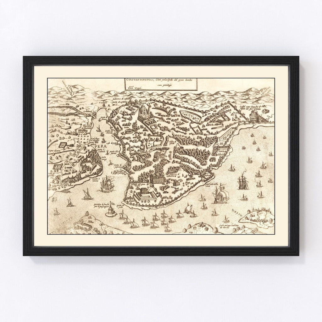 Vintage Map of Constantinople, Turkey 1572