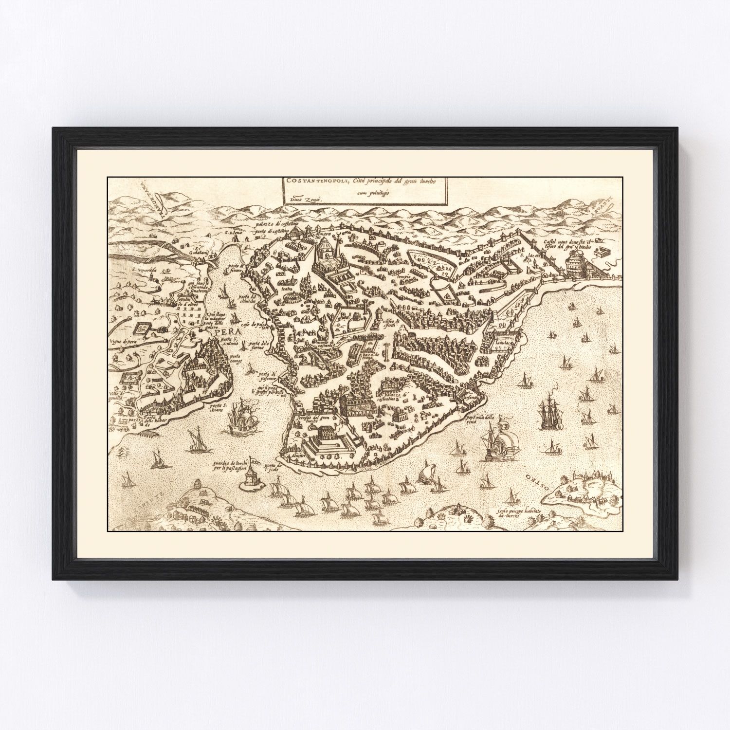 Vintage Map of Constantinople, Turkey 1572