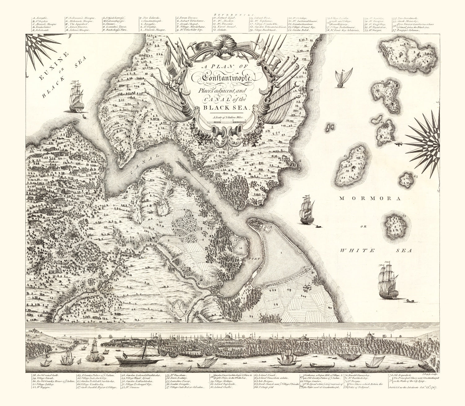 Vintage Map of Constantinople, Turkey 1767