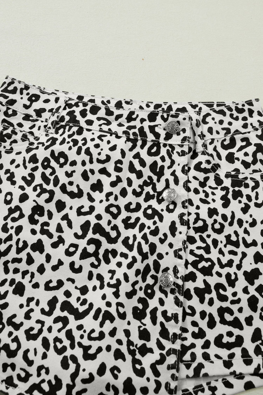Leopard Denim Buttoned Overlap Shorts