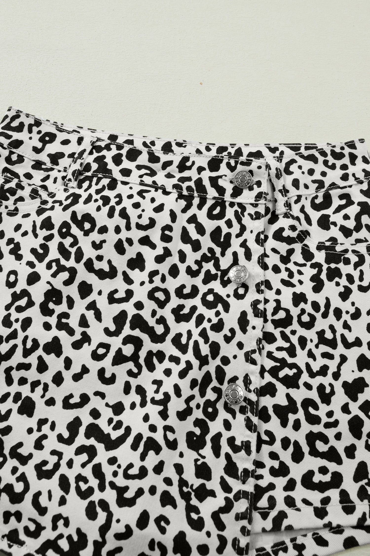 Leopard Denim Buttoned Overlap Shorts