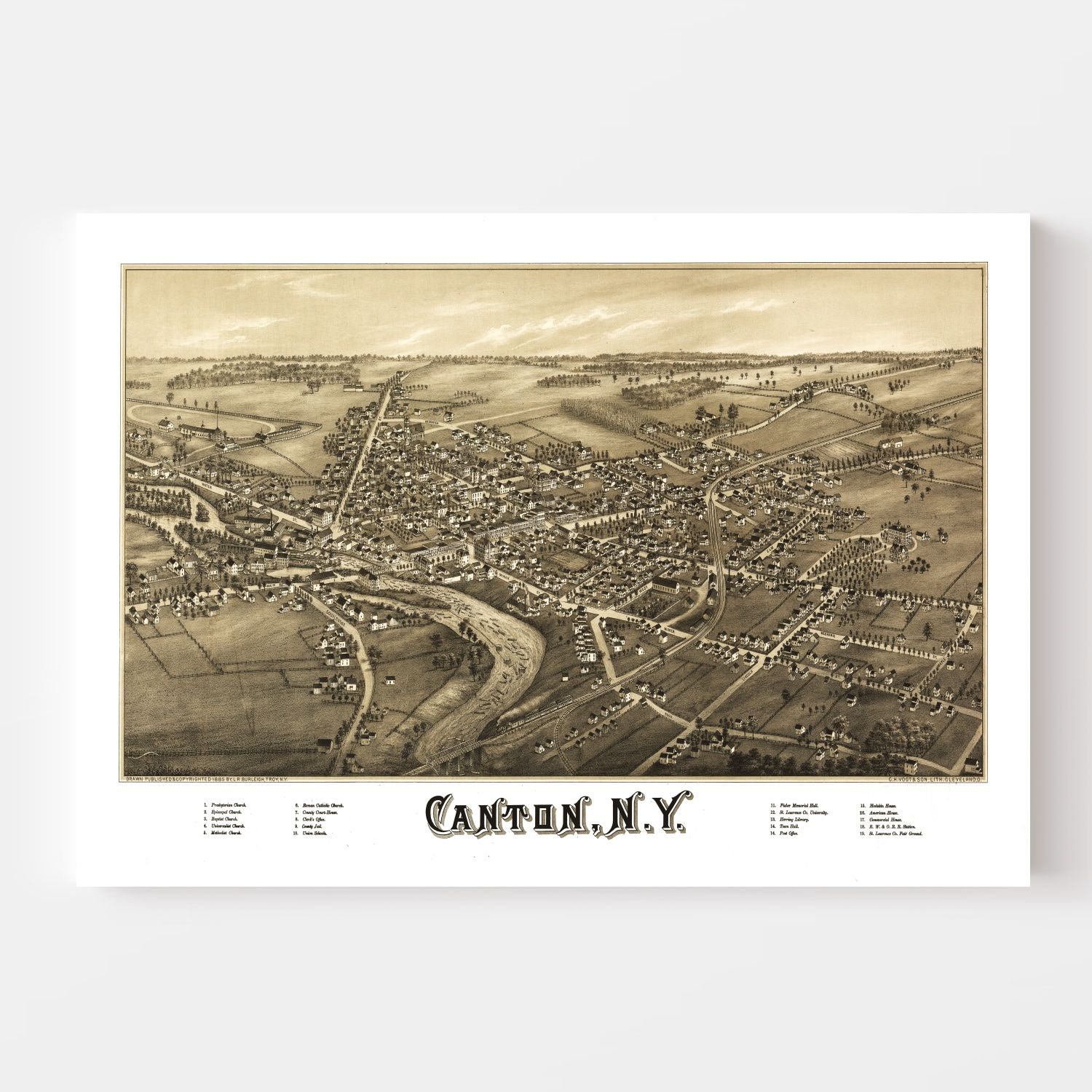 Vintage Map of Canton, New York 1885
