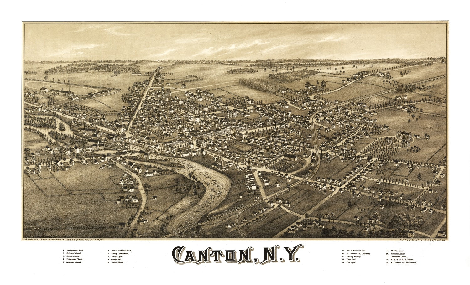 Vintage Map of Canton, New York 1885