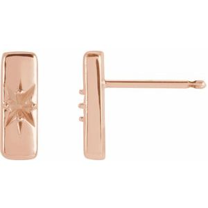 14K Rose Gold 2 mm Round Accented Bar Earring Mounting