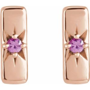14K Rose Gold Natural Pink Sapphire Bar Earrings – image 2