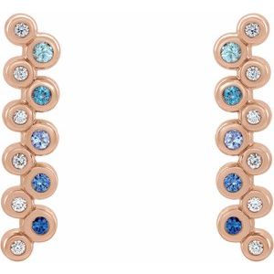 14K Rose Gold Natural Blue Multi-Gemstone & 1/10 CTW Natural Diamond Bezel-Set Bar Earrings