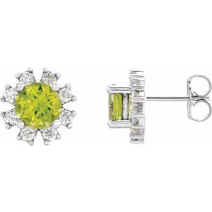 14K White Gold Natural Peridot & .06 CTW Natural Diamond Earrings