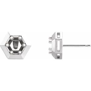 Sterling Silver 4 mm Round Geometric Earring Mounting