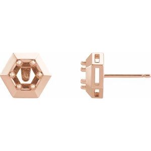 14K Rose Gold 4 mm Round Geometric Earring Mounting