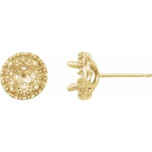 14K Yellow Gold 8 mm Round 4-Prong Halo-Style Earring Mounting