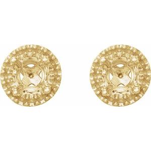 14K Yellow Gold 8 mm Round 4-Prong Halo-Style Earring Mounting – image 2