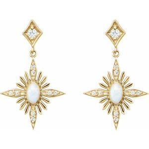 14K Yellow Gold Natural White Opal & 1/6 CTW Natural Diamond Star Earrings
