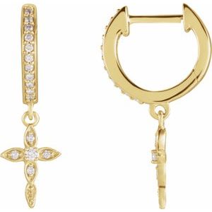 14K Yellow Gold 1/8 CTW Natural Diamond Cross Hoop Earrings