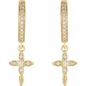 14K Yellow Gold 1/8 CTW Natural Diamond Cross Hoop Earrings