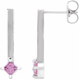 Sterling Silver Natural Pink Sapphire Bar Drop Earrings