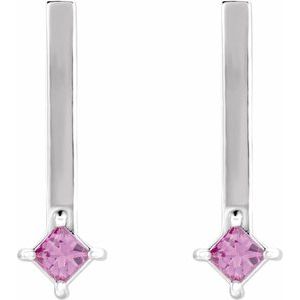 Sterling Silver Natural Pink Sapphire Bar Drop Earrings – image 2