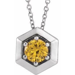 Platinum Natural Citrine Geometric 16-18" Necklace