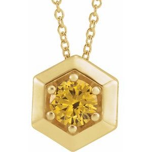 14K Yellow Gold Natural Citrine Geometric 16-18" Necklace