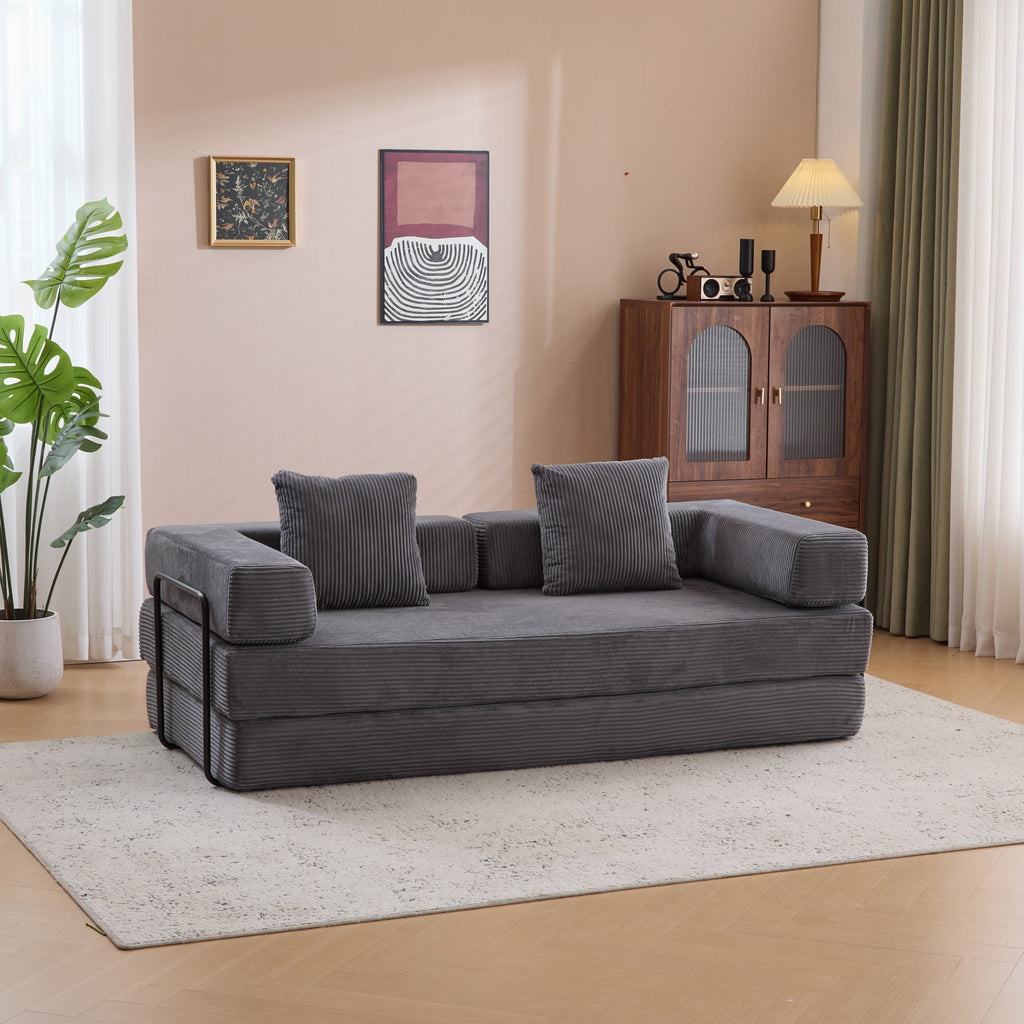 Floor Couch,Compression Sofa,Convertible Floor Sofa Bed-with Pillow Back Support Armrest,Comfy Futon Couch Lounge Sleeper Bed,Corduroy Fabric,for Living Room Bedroom (dark grey)