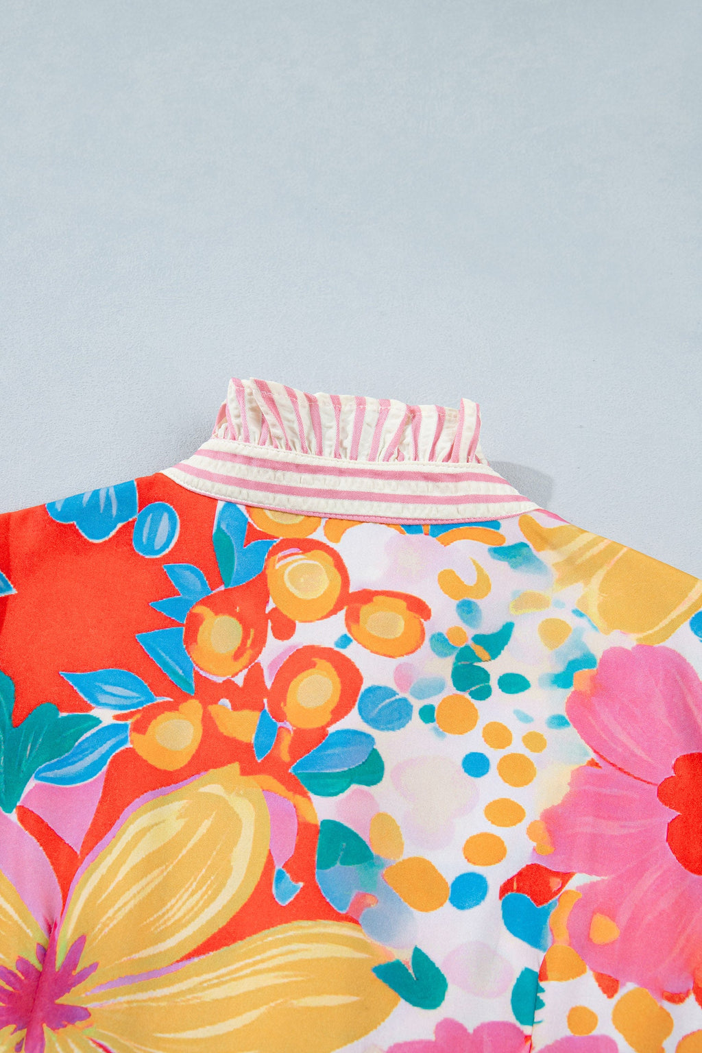 Floral Stripe Trim Puff Sleeve Buttoned Maxi Dress