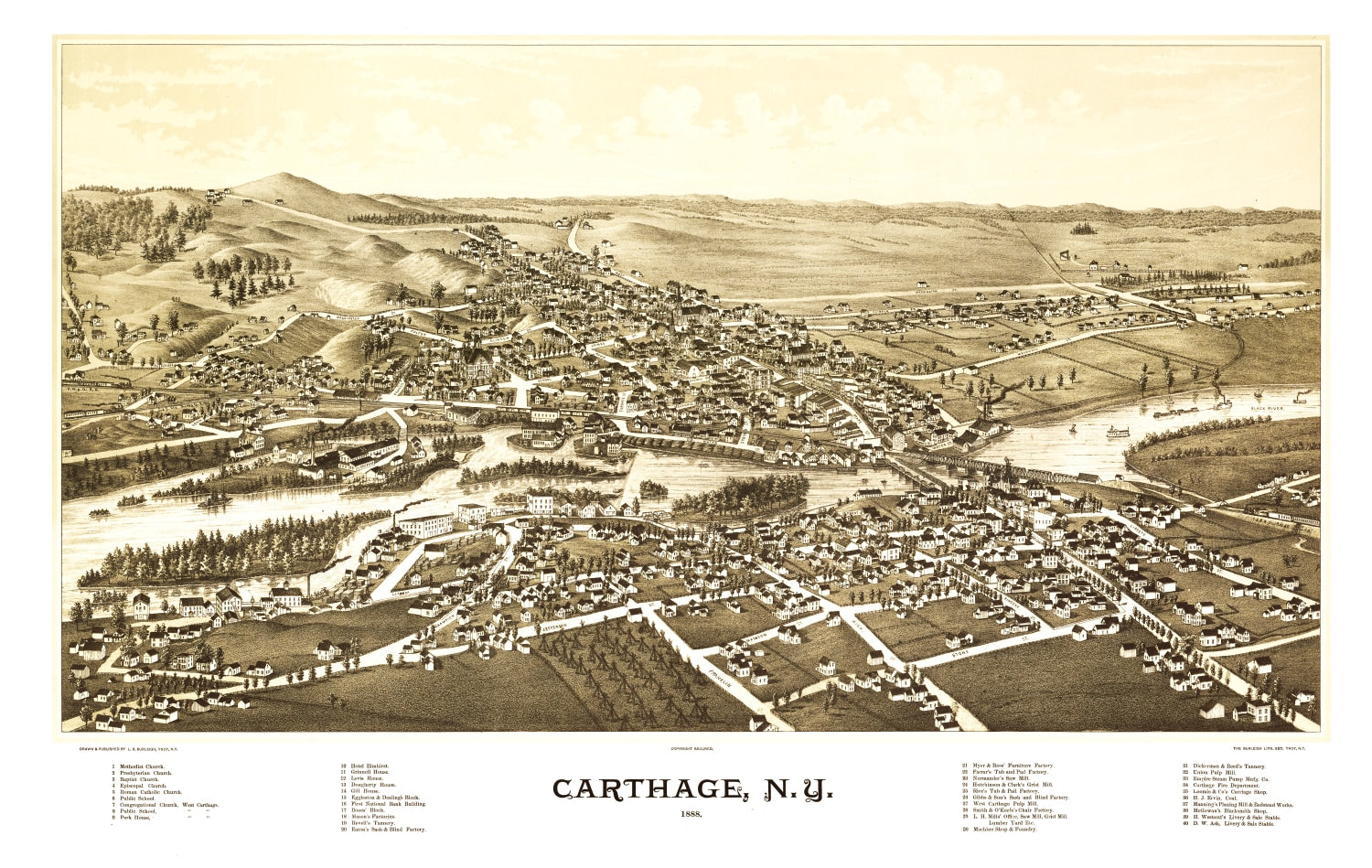 Vintage Map of Carthage, New York 1888