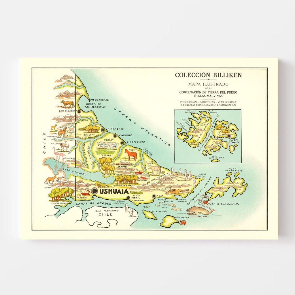 Vintage Map of Tierra del Fuego, 1933