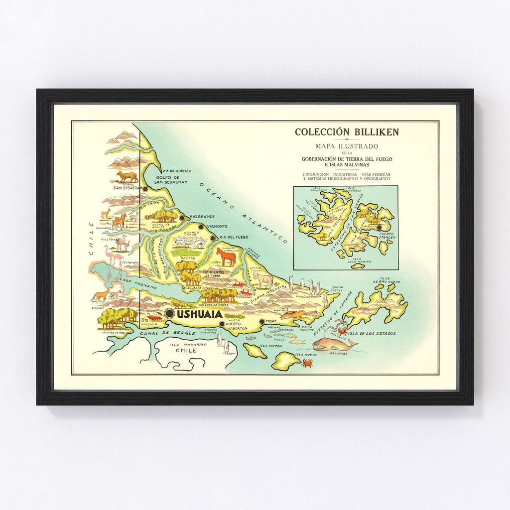 Vintage Map of Tierra del Fuego, 1933
