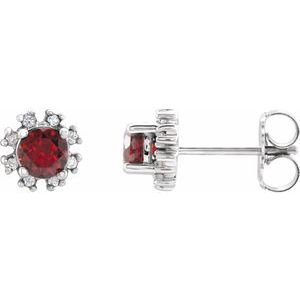 Platinum Natural Mozambique Garnet & 1/5 CTW Natural Diamond Earrings