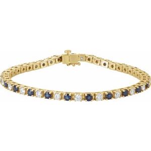 14K Yellow Gold Natural Blue Sapphire &  2 3/8 CTW Natural Diamond Line 7" Bracelet