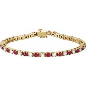 14K Yellow Gold Natural Ruby & 2 3/8 CTW Natural Diamond Line 7" Bracelet