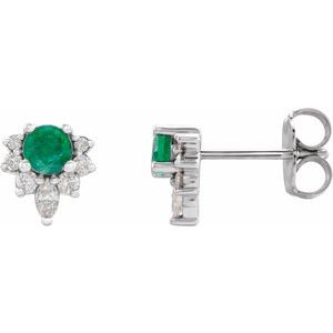 Platinum Lab-Grown Emerald & 1/6 CTW Natural Diamond Earrings