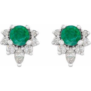 14K White Gold Natural Emerald & 1/6 CTW Natural Diamond Earrings – image 2