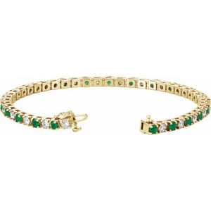14K Yellow Gold Lab-Grown Emerald & 2 3/8 CTW Lab-Grown Diamond Line 7" Bracelet – image 2