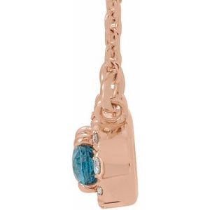 14K Rose Gold 6x4 mm Natural Blue Zircon & 1/10 CTW Natural Diamond 18" Necklace