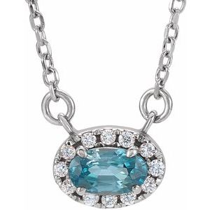 Sterling Silver 7x5 mm Natural Blue Zircon & 1/6 CTW Natural Diamond 18" Necklace