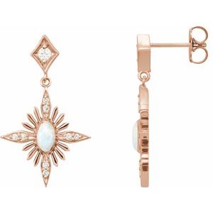 14K Rose Gold Natural White Opal & 1/6 CTW Natural Diamond Star Earrings