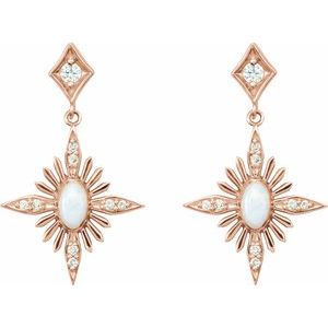 14K Rose Gold Natural White Opal & 1/6 CTW Natural Diamond Star Earrings