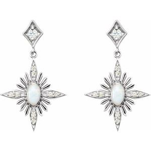 14K White Gold Natural White Opal & 1/6 CTW Natural Diamond Star Earrings