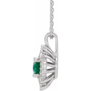 Sterling Silver Natural Emerald & 1/3 CTW Natural Diamond 16-18" Necklace