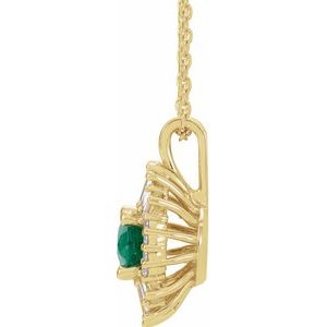 14K Yellow Gold Natural Emerald & 1/3 CTW Natural Diamond 16-18" Necklace