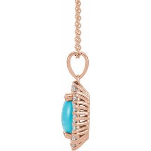 14K Rose Gold Natural Turquoise & 1/3 CTW Natural Diamond Halo-Style 16-18" Necklace