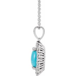 Platinum Natural Turquoise & 1/4 CTW Natural Diamond Halo-Style 16-18" Necklace