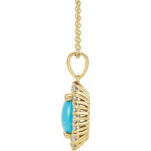 14K Yellow Gold Natural Turquoise & 1/3 CTW Natural Diamond Halo-Style 16-18" Necklace