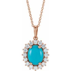 14K Rose Gold Natural Turquoise & 1/3 CTW Natural Diamond Halo-Style 16-18" Necklace