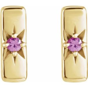 14K Yellow Gold Natural Pink Sapphire Bar Earrings – image 2