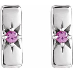 Platinum Natural Pink Sapphire Bar Earrings – image 2